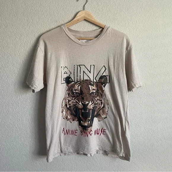 anine bing tiger shirt womens small organic cotton graphic tee top